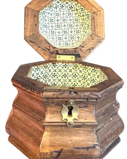Antique solid wood hand made Wooden Hexagonal locking trinket jewelry Box