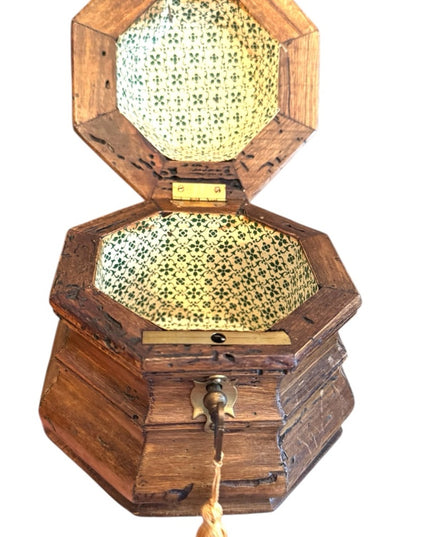 Antique solid wood hand made Wooden Hexagonal locking trinket jewelry Box