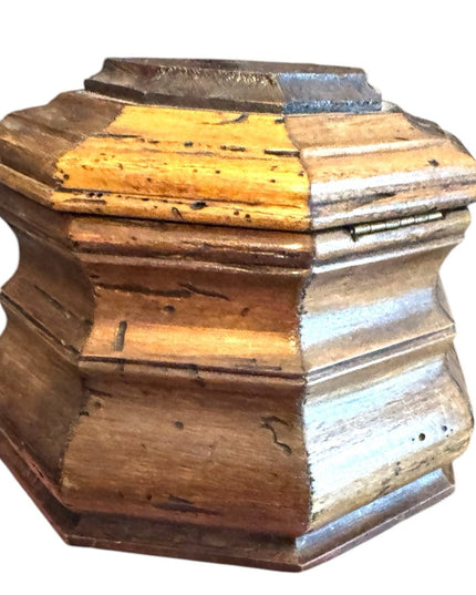 Antique solid wood hand made Wooden Hexagonal locking trinket jewelry Box
