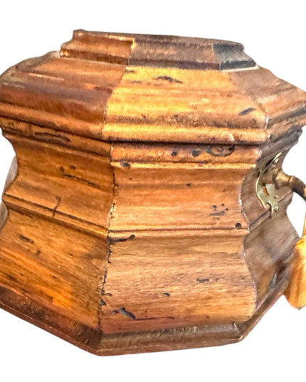 Antique solid wood hand made Wooden Hexagonal locking trinket jewelry Box
