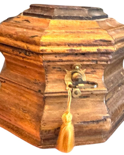 Antique solid wood hand made Wooden Hexagonal locking trinket jewelry Box