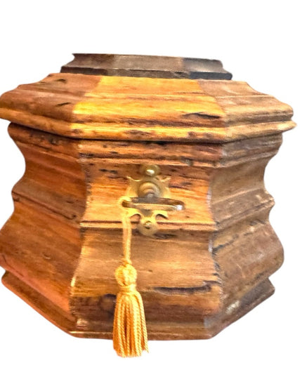 Antique solid wood hand made Wooden Hexagonal locking trinket jewelry Box