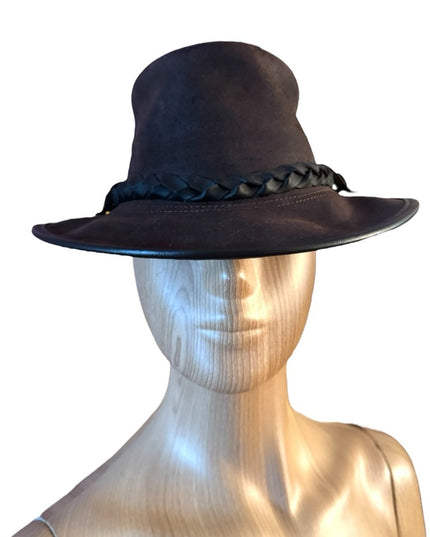 Elegant vintage Brown Leather Aussie style western Hat
