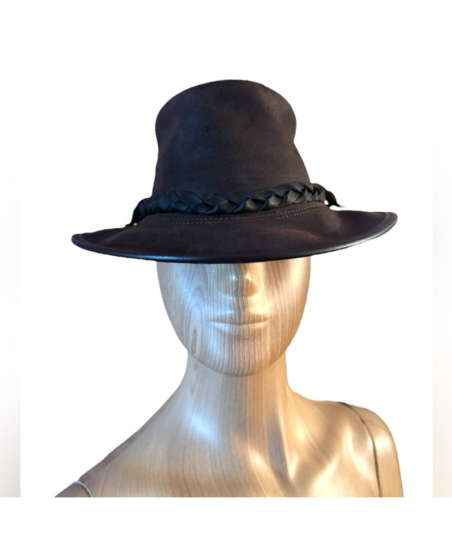 Elegant vintage Brown Leather Aussie style western Hat