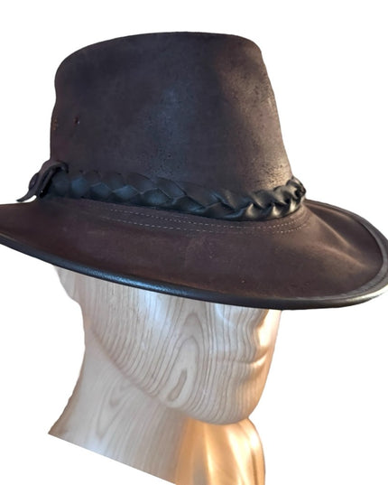 Elegant vintage Brown Leather Aussie style western Hat