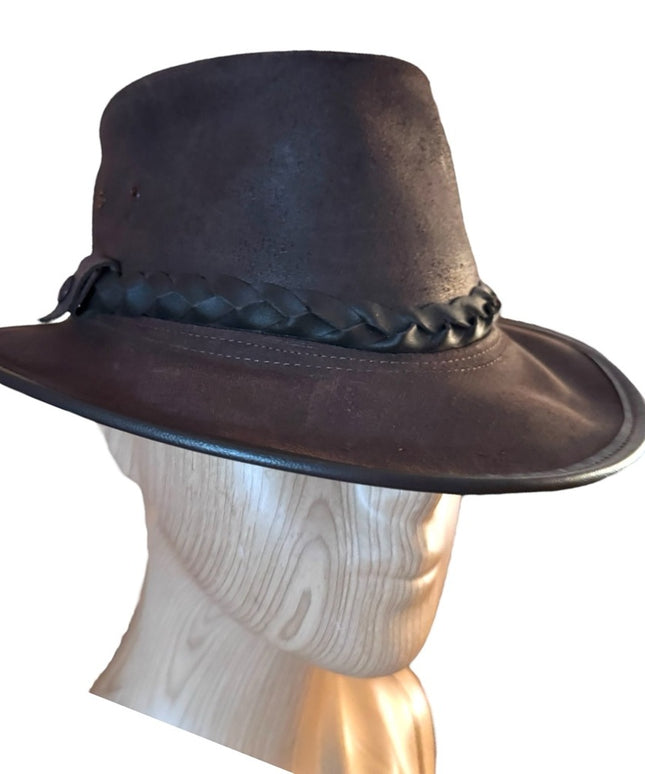 Elegant vintage Brown Leather Aussie style western Hat