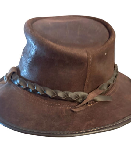 Elegant vintage Brown Leather Aussie style western Hat