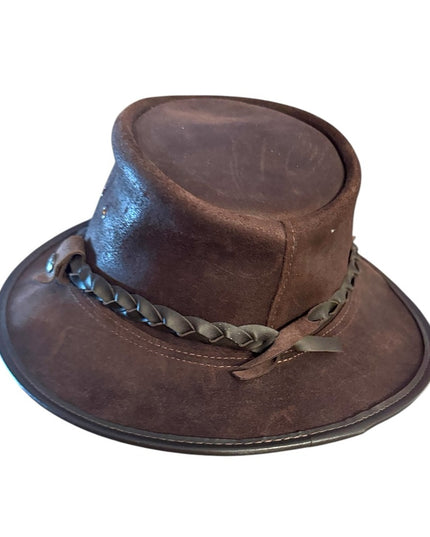 Elegant vintage Brown Leather Aussie style western Hat