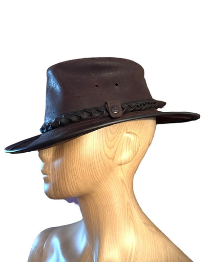 Elegant vintage Brown Leather Aussie style western Hat