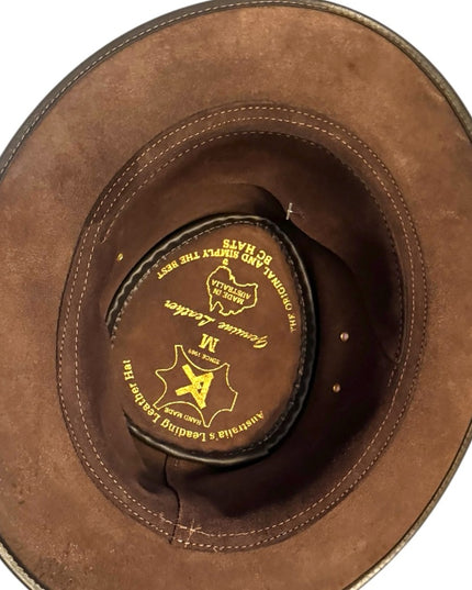 Elegant vintage Brown Leather Aussie style western Hat