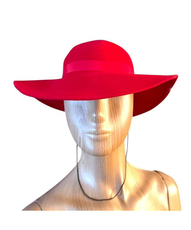 Elegant vintage 1960s Red Wide brim with bow Women's felt Hat Liz Claiborne