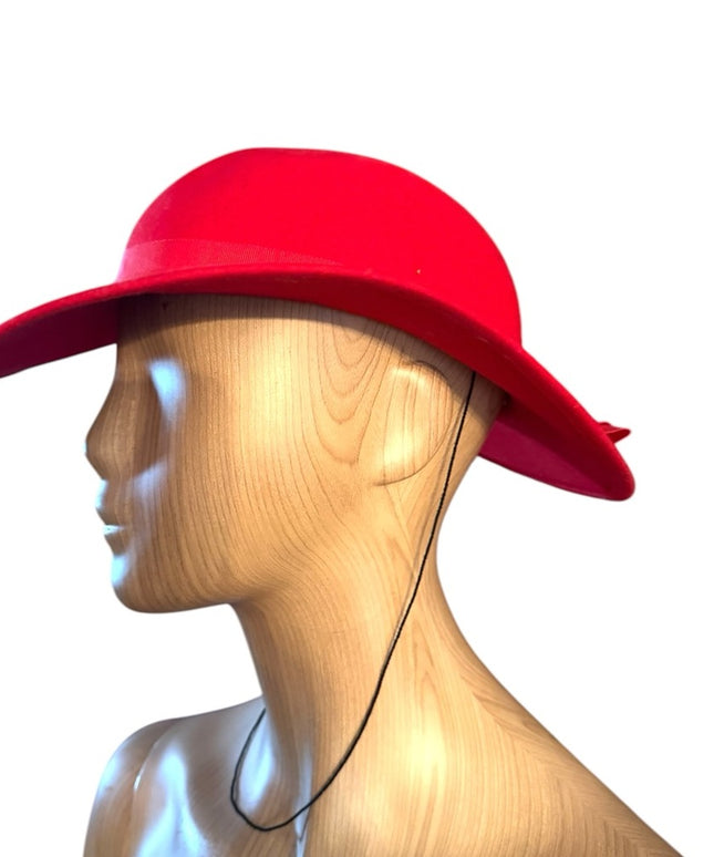 Elegant vintage 1960s Red Wide brim with bow Women's felt Hat Liz Claiborne