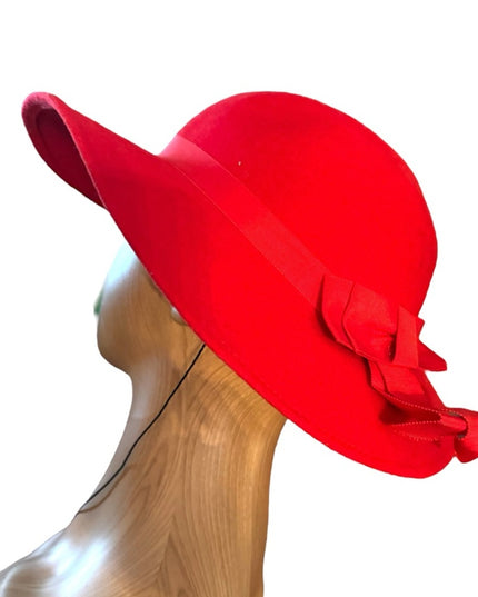 Elegant vintage 1960s Red Wide brim with bow Women's felt Hat Liz Claiborne