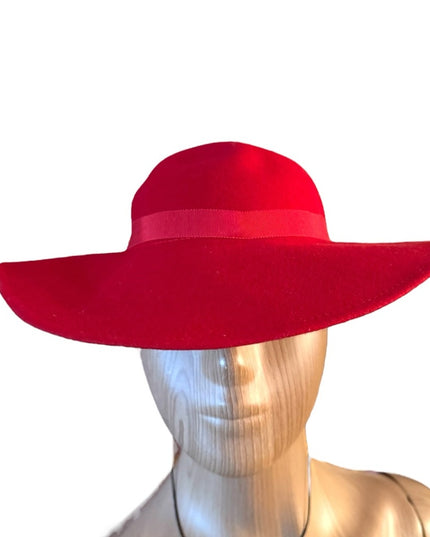 Elegant vintage 1960s Red Wide brim with bow Women's felt Hat Liz Claiborne