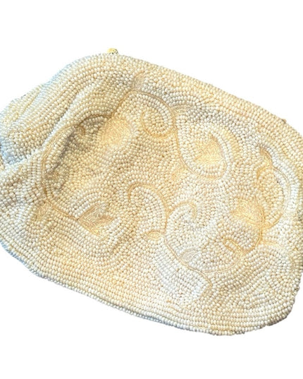Elegant Vintage 1950s White Micro Beaded Clutch shoulder bag