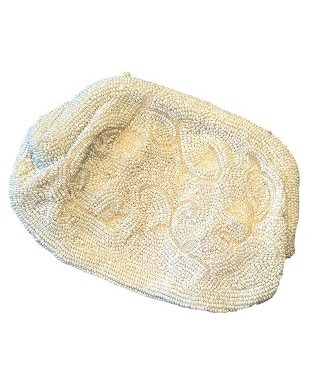 Elegant Vintage 1950s White Micro Beaded Clutch shoulder bag