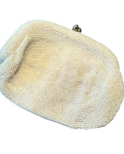 Elegant Vintage 1950s White Micro Beaded Clutch shoulder bag