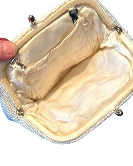 Elegant Vintage 1950s White Micro Beaded Clutch shoulder bag