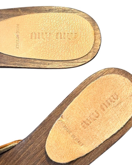 MIU MIU Lovely Wooden Orange Leather MULES Bow Slide Sandals