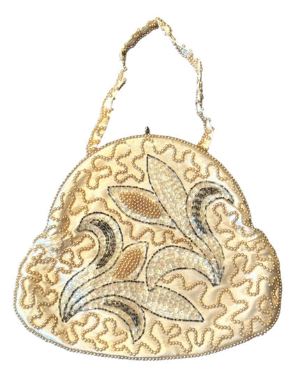 Elegant Antique 1920s Satin Micro Beaded Cream Fancy French wristlet purse