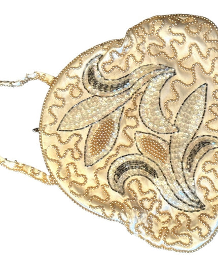 Elegant Antique 1920s Satin Micro Beaded Cream Fancy French wristlet purse