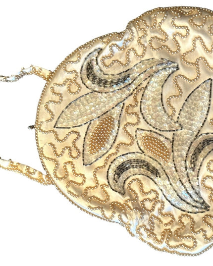 Elegant Antique 1920s Satin Micro Beaded Cream Fancy French wristlet purse