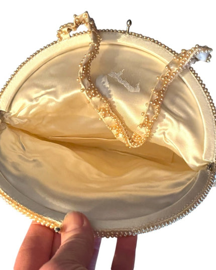 Elegant Antique 1920s Satin Micro Beaded Cream Fancy French wristlet purse