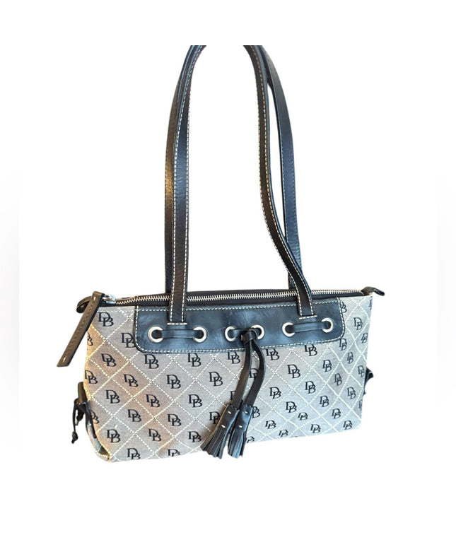 Dooney Bourke Iconic DB LOGO Stylish Black and Gray Handbag leather