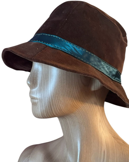 Vintage Wilsons USA Brown Fabric Felt  Bucket Hat with Teal Band