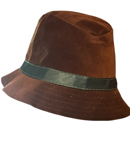 Vintage Wilsons USA Brown Fabric Felt  Bucket Hat with Teal Band