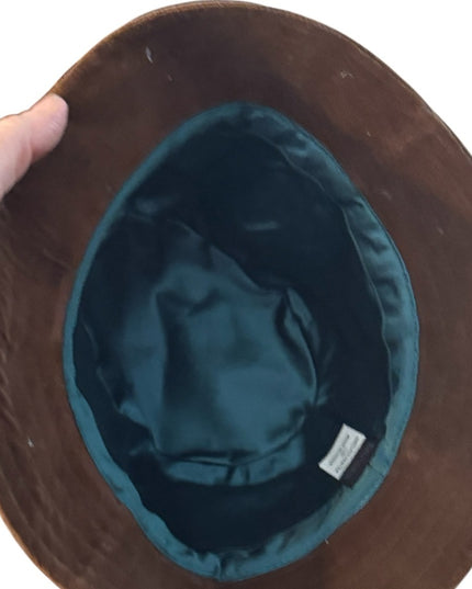 Vintage Wilsons USA Brown Fabric Felt  Bucket Hat with Teal Band
