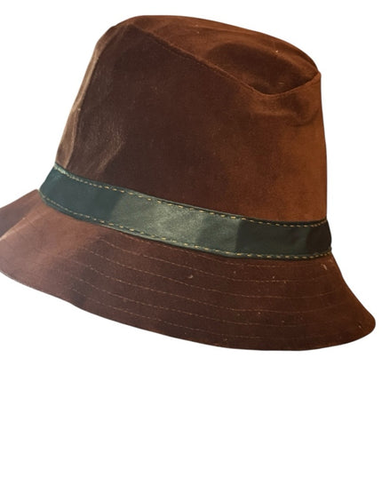 Vintage Wilsons USA Brown Fabric Felt  Bucket Hat with Teal Band