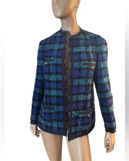 Vintage 1960s Vasmant Paris Holt Renfrew Blue and Green Plaid Tweed Blazer