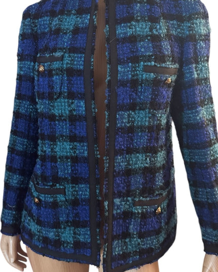 Vintage 1960s Vasmant Paris Holt Renfrew Blue and Green Plaid Tweed Blazer