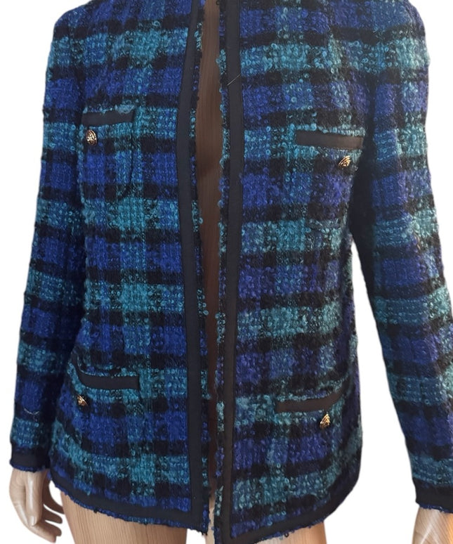 Vintage 1960s Vasmant Paris Holt Renfrew Blue and Green Plaid Tweed Blazer