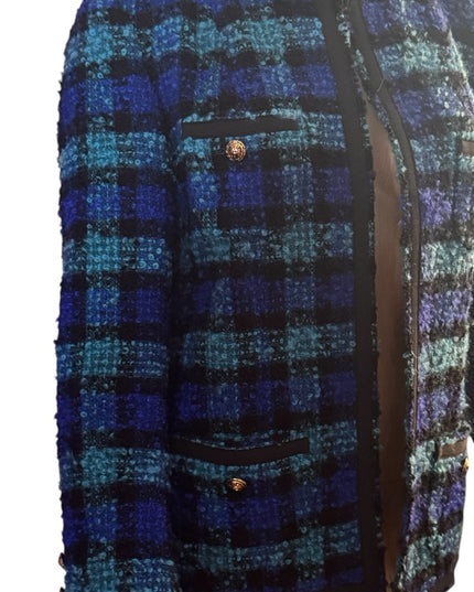 Vintage 1960s Vasmant Paris Holt Renfrew Blue and Green Plaid Tweed Blazer