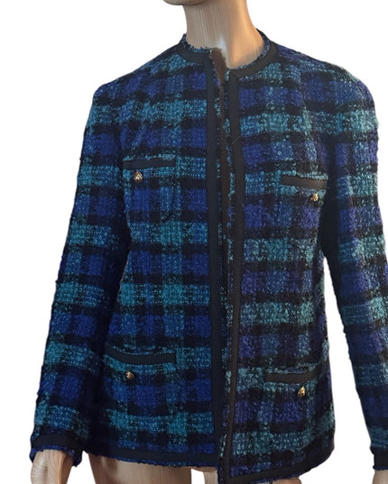 Vintage 1960s Vasmant Paris Holt Renfrew Blue and Green Plaid Tweed Blazer