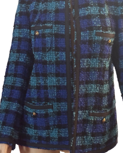 Vintage 1960s Vasmant Paris Holt Renfrew Blue and Green Plaid Tweed Blazer