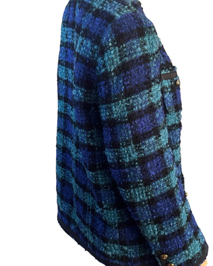 Vintage 1960s Vasmant Paris Holt Renfrew Blue and Green Plaid Tweed Blazer