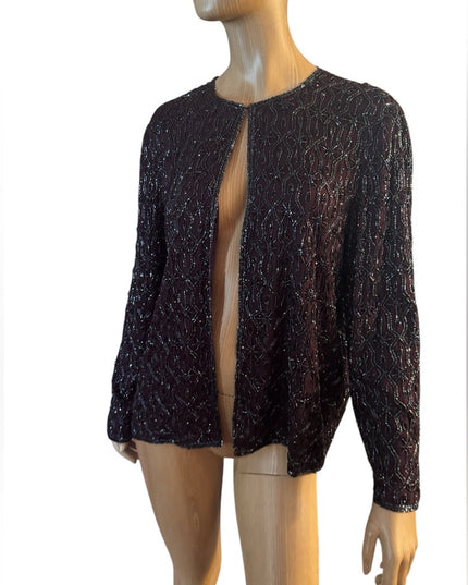 Elegant Vintage Adriana Papell Purple Wine Micro Beaded Blazer Special Occasion