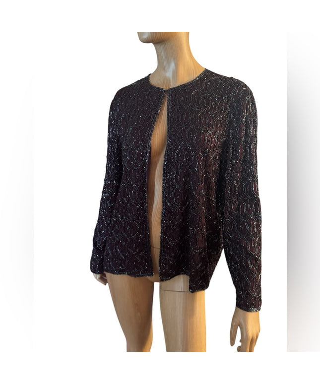 Elegant Vintage Adriana Papell Purple Wine Micro Beaded Blazer Special Occasion