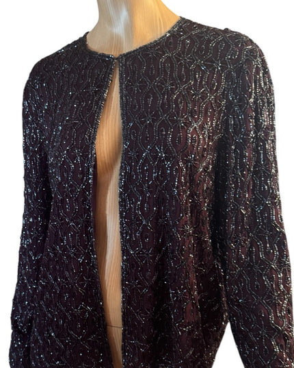 Elegant Vintage Adriana Papell Purple Wine Micro Beaded Blazer Special Occasion