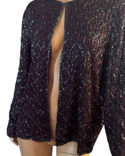 Elegant Vintage Adriana Papell Purple Wine Micro Beaded Blazer Special Occasion