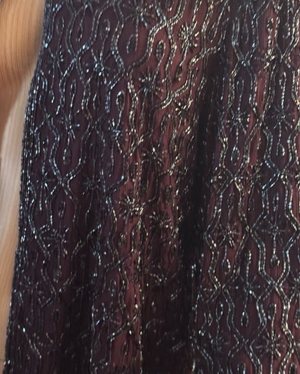 Elegant Vintage Adriana Papell Purple Wine Micro Beaded Blazer Special Occasion