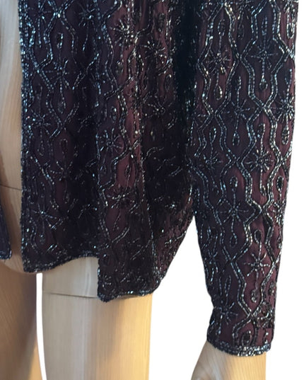 Elegant Vintage Adriana Papell Purple Wine Micro Beaded Blazer Special Occasion