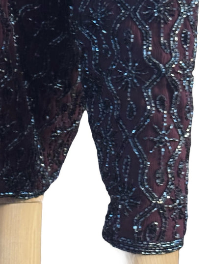 Elegant Vintage Adriana Papell Purple Wine Micro Beaded Blazer Special Occasion