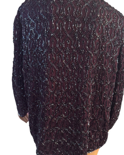Elegant Vintage Adriana Papell Purple Wine Micro Beaded Blazer Special Occasion