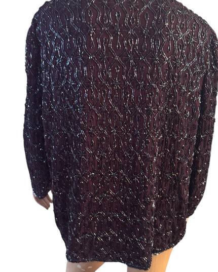 Elegant Vintage Adriana Papell Purple Wine Micro Beaded Blazer Special Occasion