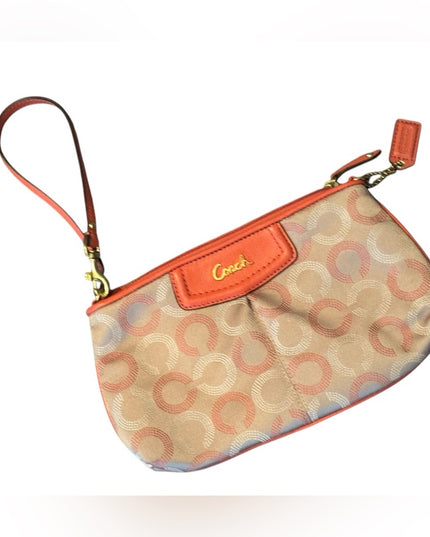 Lovely Peach leather fabric Coach Wristlet