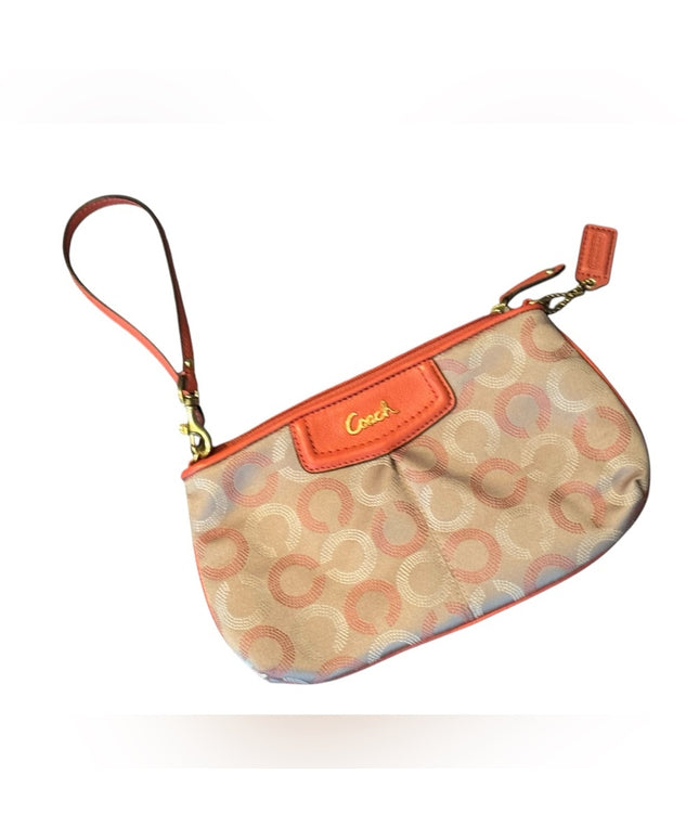 Lovely Peach leather fabric Coach Wristlet
